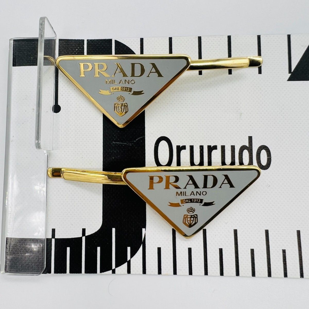 PRADA プラダ メタル ヘアピン パールグレー 1IF051 ヘアアクセサリー