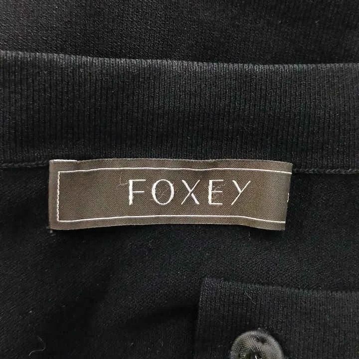 フォクシー FOXEY カーディガン ラウンドネック 七分袖 ボタン 38 黒
