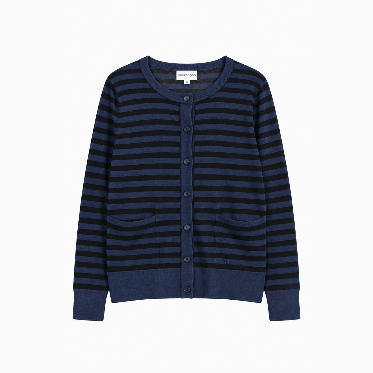 COURREGES クレージュ シルク 100% ロゴ ストライプ カーディガン - Women (98113)