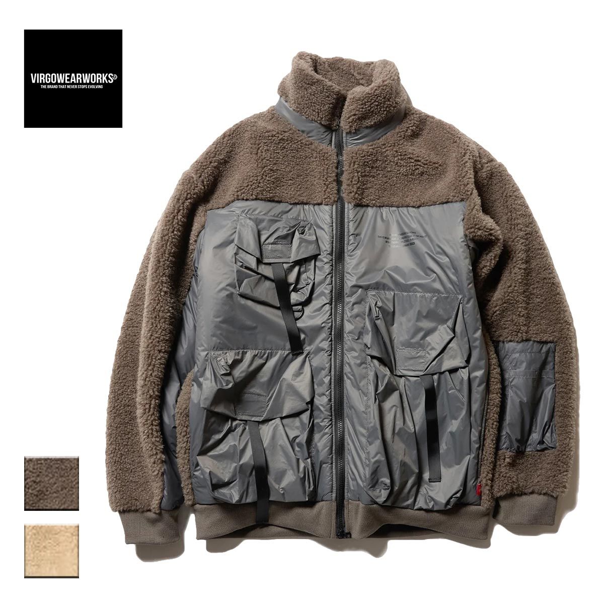 【新品】 VIRGOwearworks ヴァルゴウェアワークス BOA MIRAGE JACKET メンズ/レディース チャコール/ベージュ 3-4