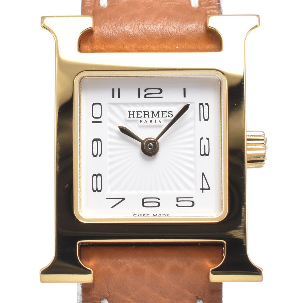 エルメス HERMES HH1.101 Hウォッチ ミニ ホワイト クォーツ レディース 美品 箱・保証書付き 腕時計 L#150910