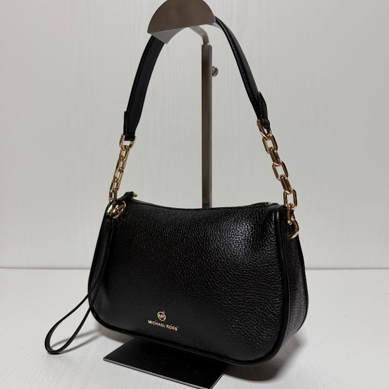 【美品】MICHAEL KORS マイケルコース チェーン ショルダーバッグ ブラック 黒 シボ加工 ゴールド金具 MKロゴ ワンショルダー B684