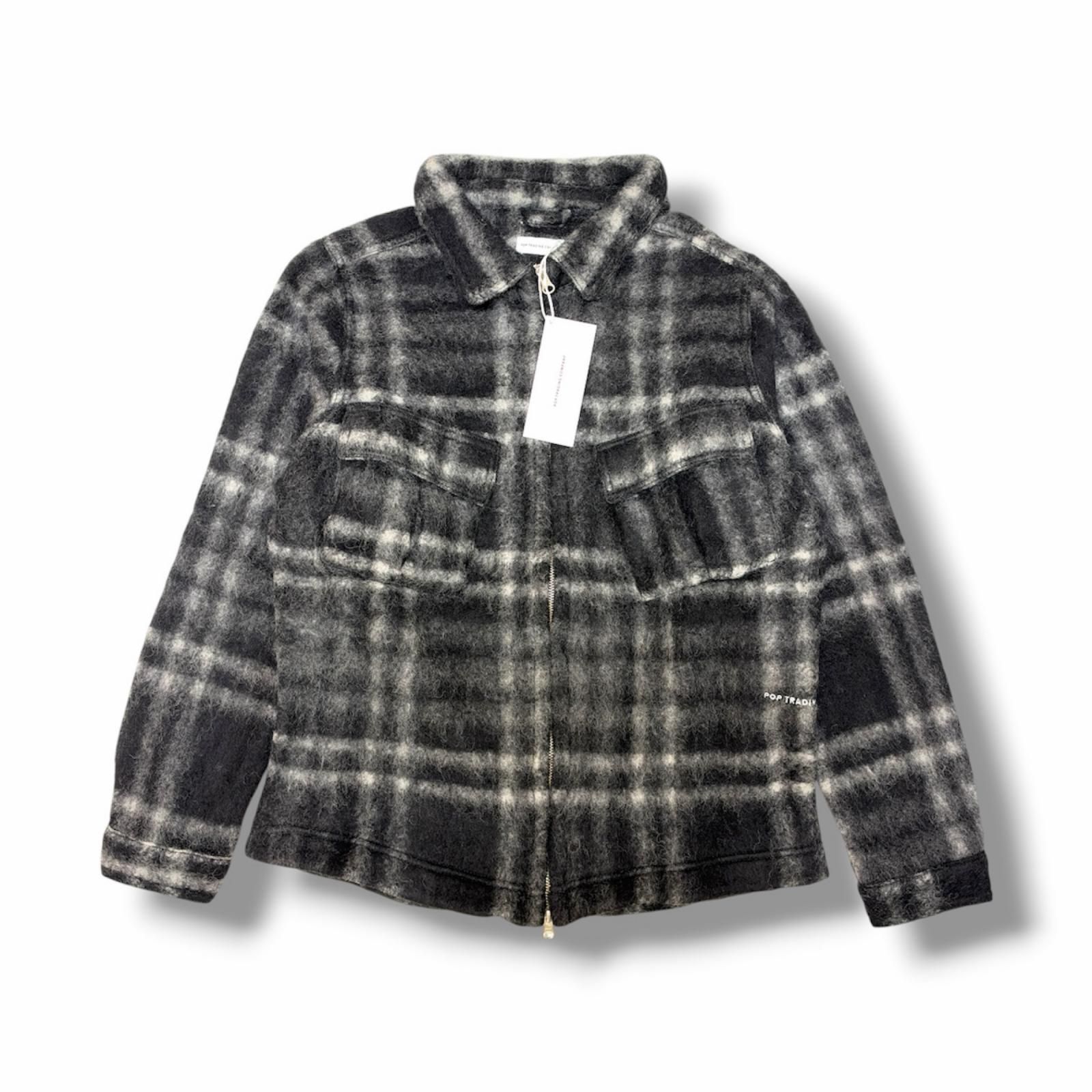 参考上代43700円 未使用 Pop Trading Company 25AW Checked Wool Shirt Jacket チェックウールシャツジャケット ポップトレーディングカンパニー POPAW25_03-004 ブラック M （21306M）