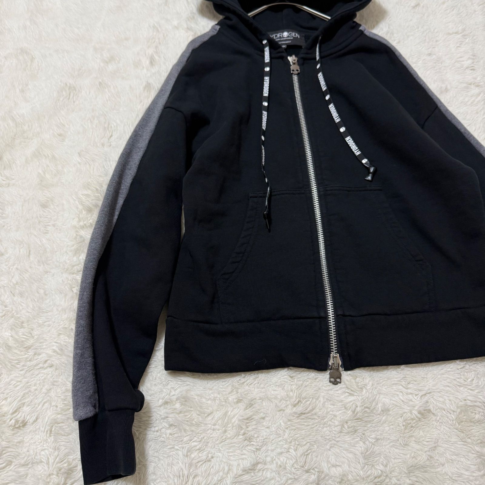 y2k archive HYDROGEN スカルストーン パーカー ブラックXS HYDROGEN ハイドロゲン スカル ジップアップ パーカー XS 黒 グレー
