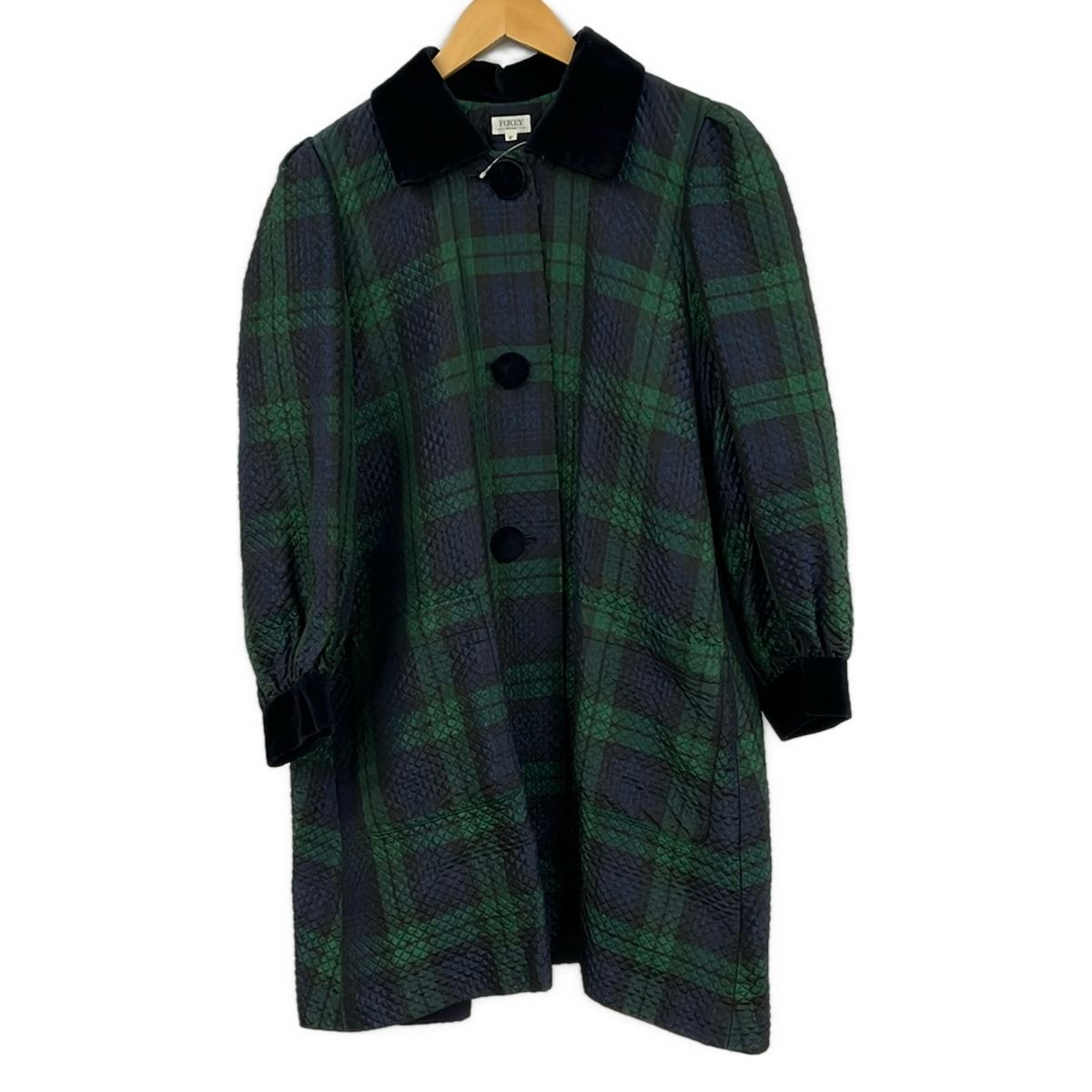 FOXEY(フォクシー) コート サイズF レディース美品 ダークネイビー×グリーン×黒