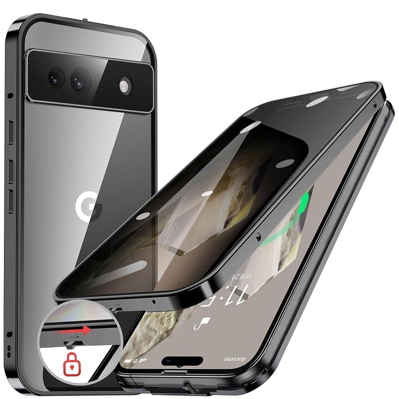 HGUTREY【覗き見防止・自動ポップアップボタン】Google Pixel 8a 用 ケース【ロック付き】一体型レンズ保護(ブラック) 0