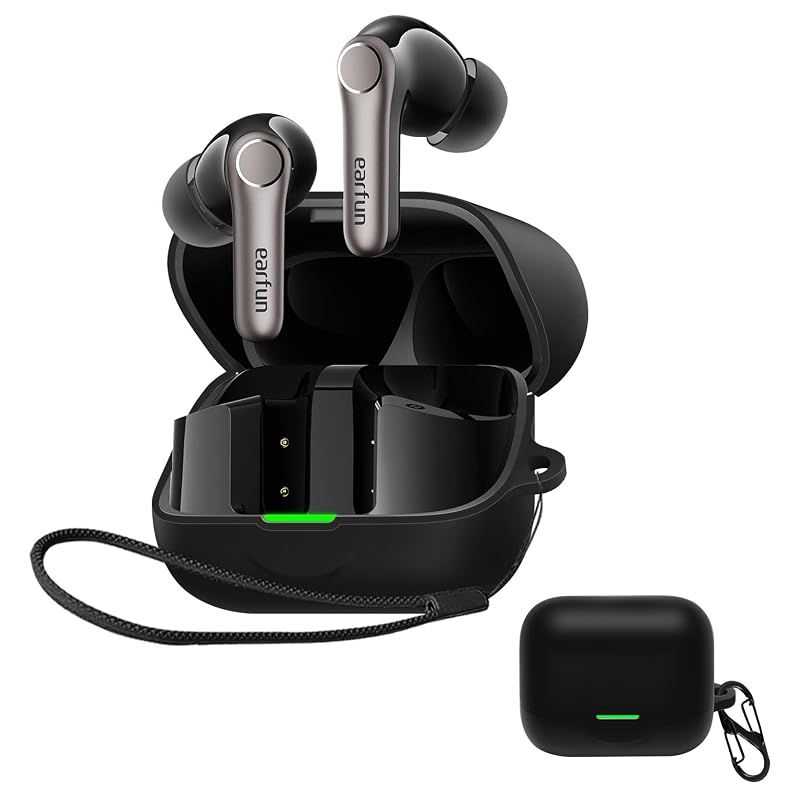 JIAYJP For EarFun Air Pro 4+ 用 ケース カバー軽量 薄型 滑り止め 収納カバー 全面保護 充電便利 EarFun Air Pro 4+ 保護ケース (ブラック) 0