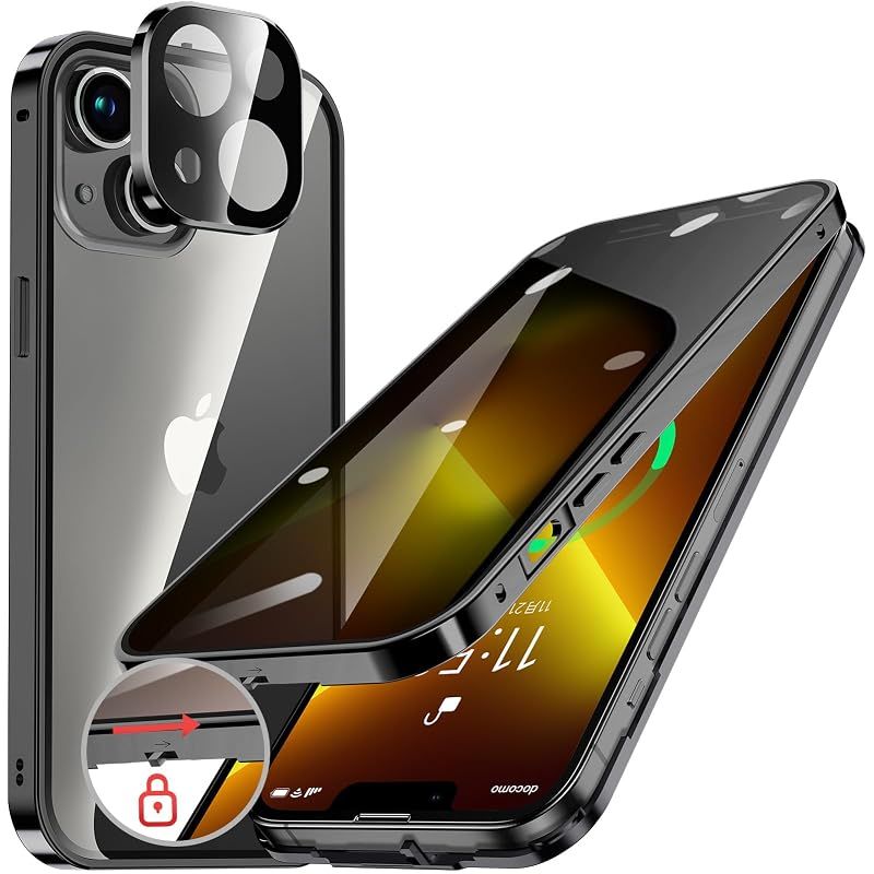 HGUTREY【覗き見防止・自動ポップアップボタン】iPhone13 用 ケース【ロック付き】【ストラップホール付き】一体型レンズ保護 (ブラック) 0