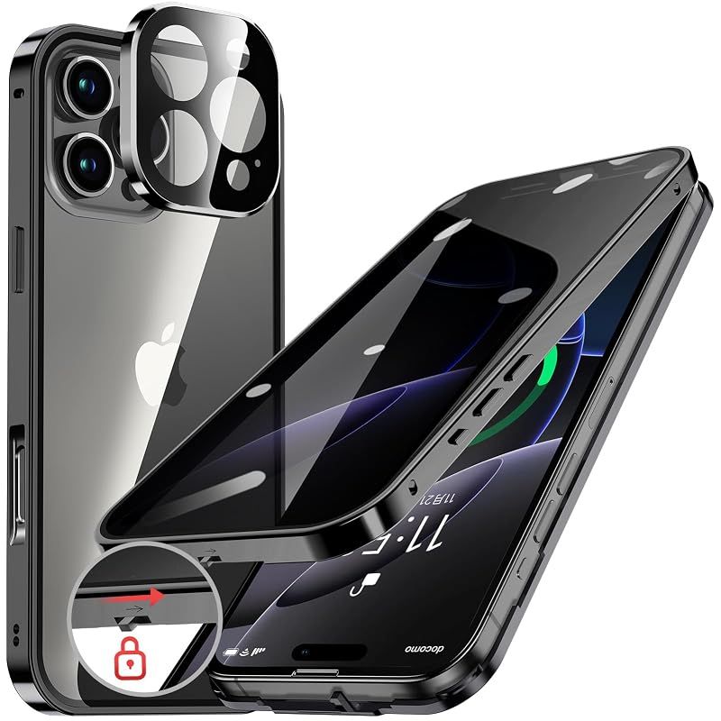HGUTREY【覗き見防止・自動ポップアップボタン】iPhone16 Pro 用 ケース【ロック付き】ストラップホール付き (ブラック) 0