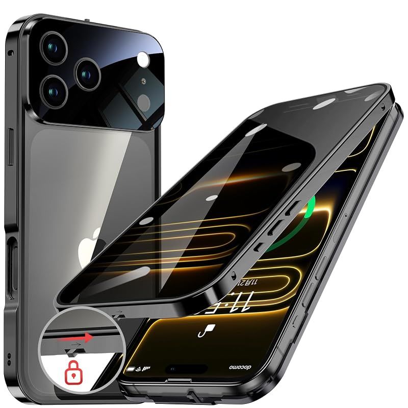 HGUTREY【覗き見防止・自動ポップアップボタン】iPhone17 Pro 用 ケース【ロック付き】ストラップホール付き (ブラック) 0