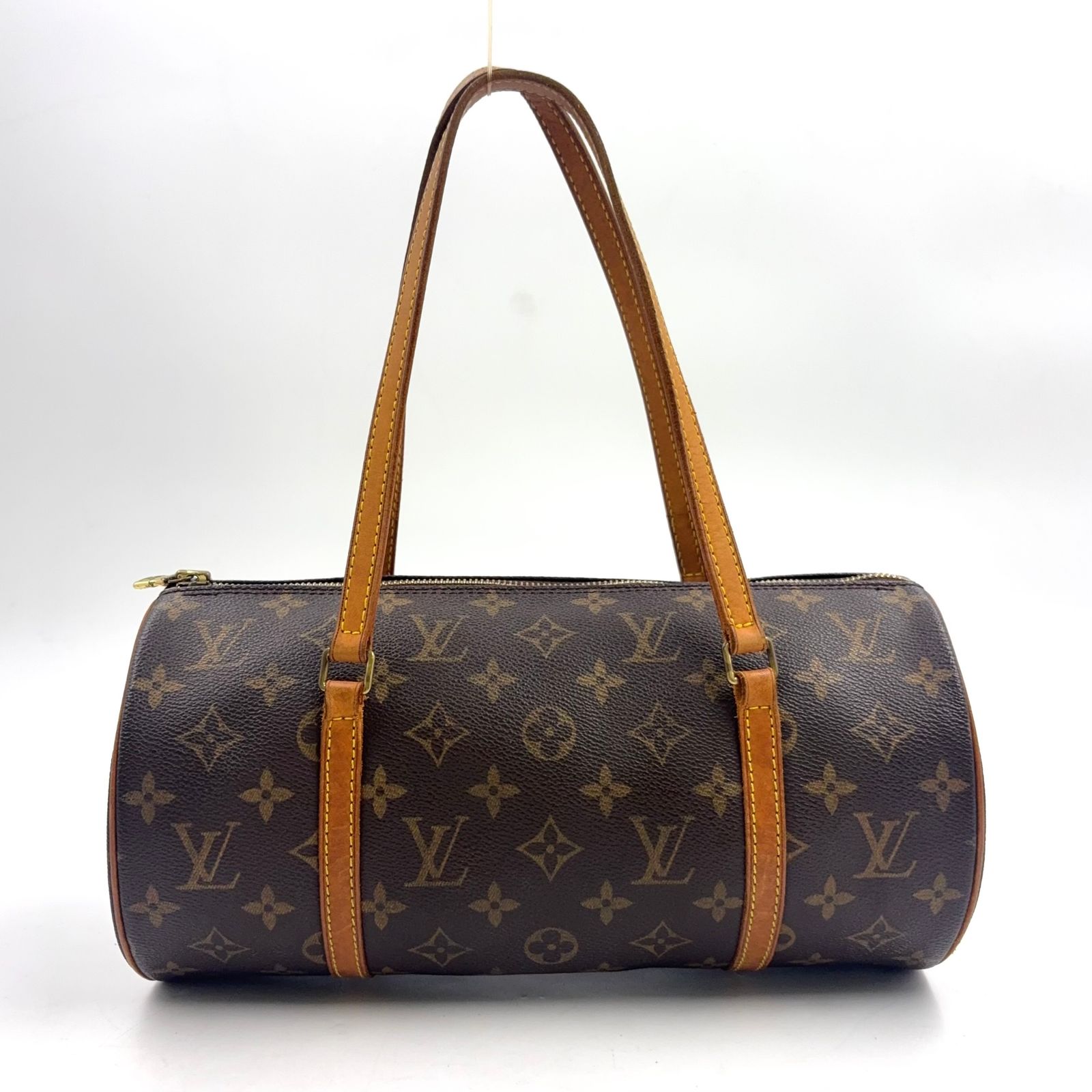 【新着】LOUIS VUITTON パピヨン30 モノグラム レザー PVC ブラウン ライトブラウン ハンドバッグ ゴールド M51385