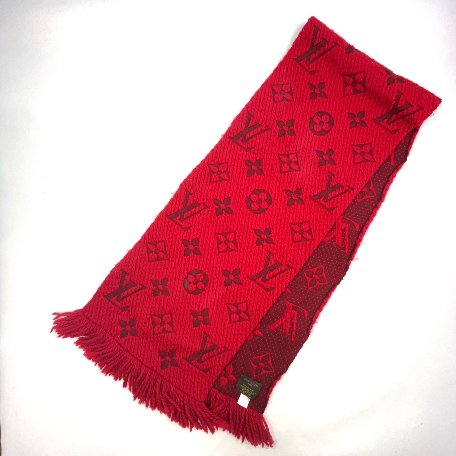 【新着】LOUIS VUITTON エシャルプ ロゴマニア ルビー シルク ウール レッド マフラー M72432