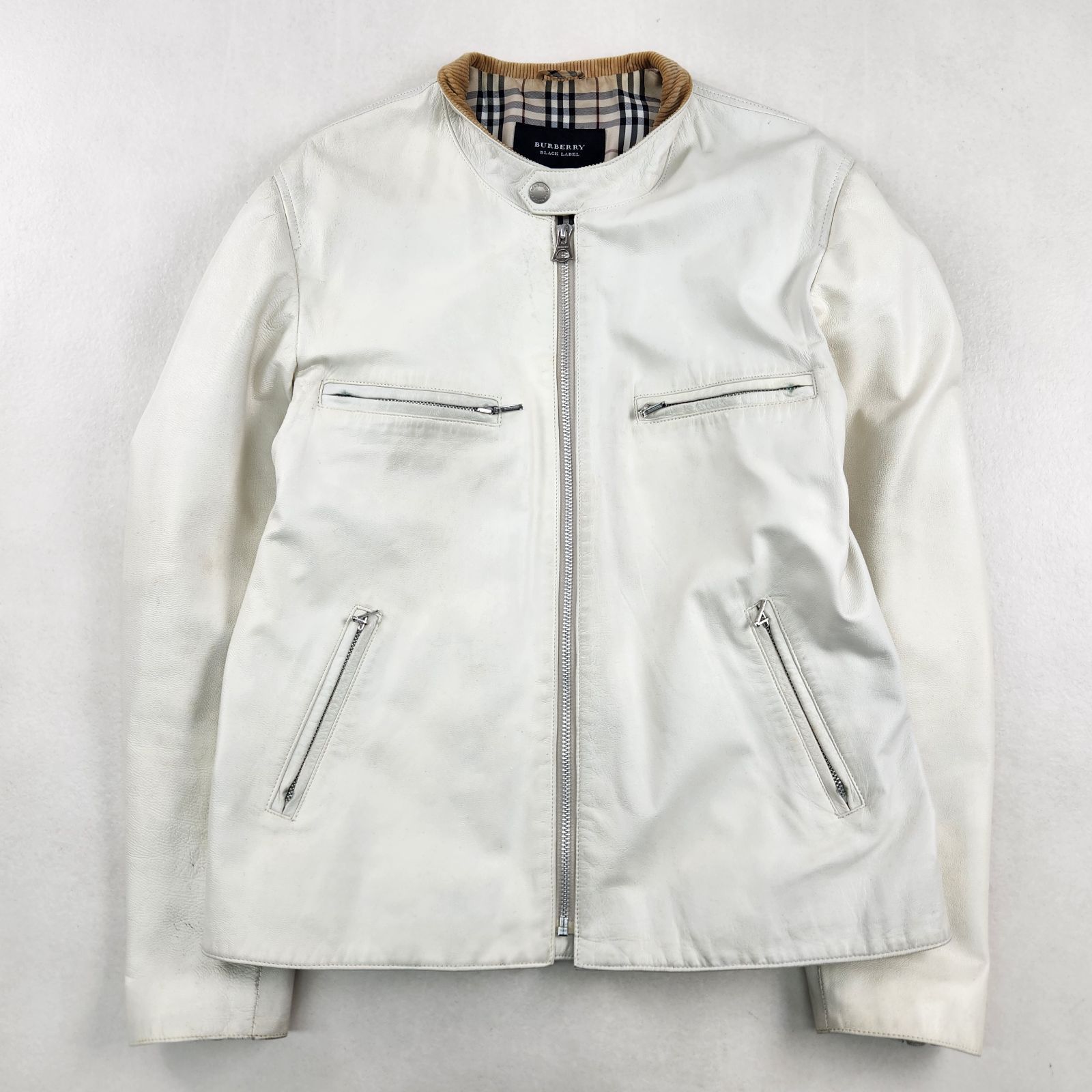 BURBERRY BLACK LABEL レザージャケット ノバチェック 白 羊革 L XL相当 22,980円