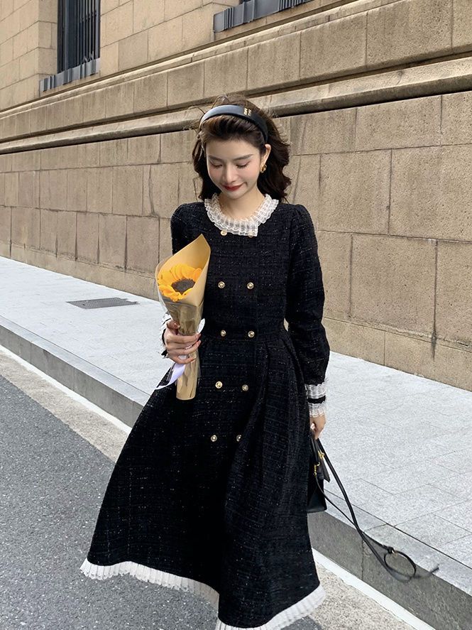 L~5L大きいサイズ 可愛いぽっちゃりさん 可愛いレース 厚め 上品感ツイード素材 ワンピース
