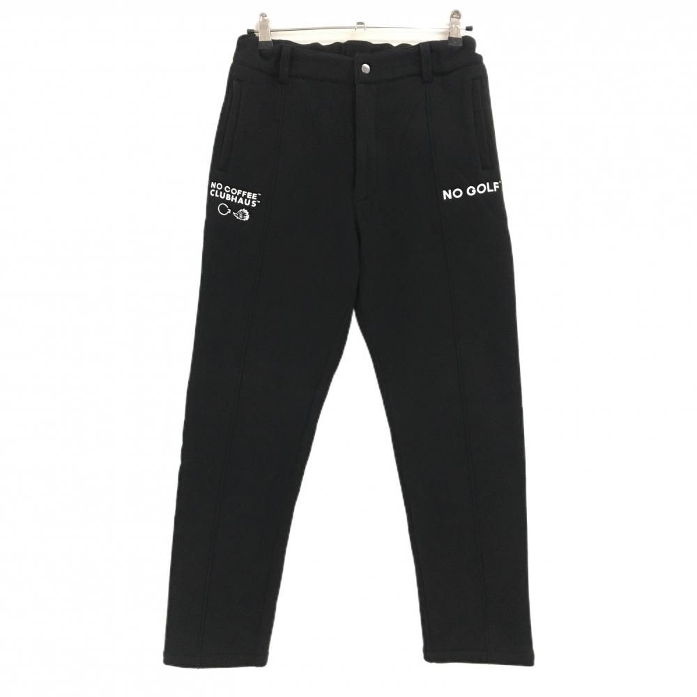 美品】ノーコーヒー×クラブハウス パンツ 黒 ロゴ白 裏起毛 メンズ M