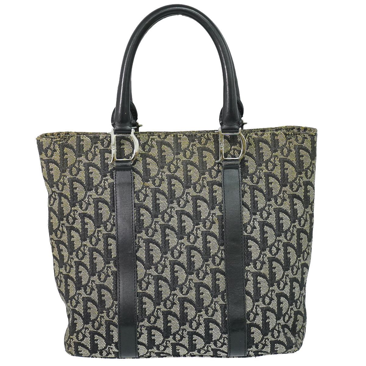 本物 クリスチャン ディオール Christian Dior トロッター トートバッグ ハンドバッグ キャンバス ブラック Trotter バッグ 中古・ 44,200円