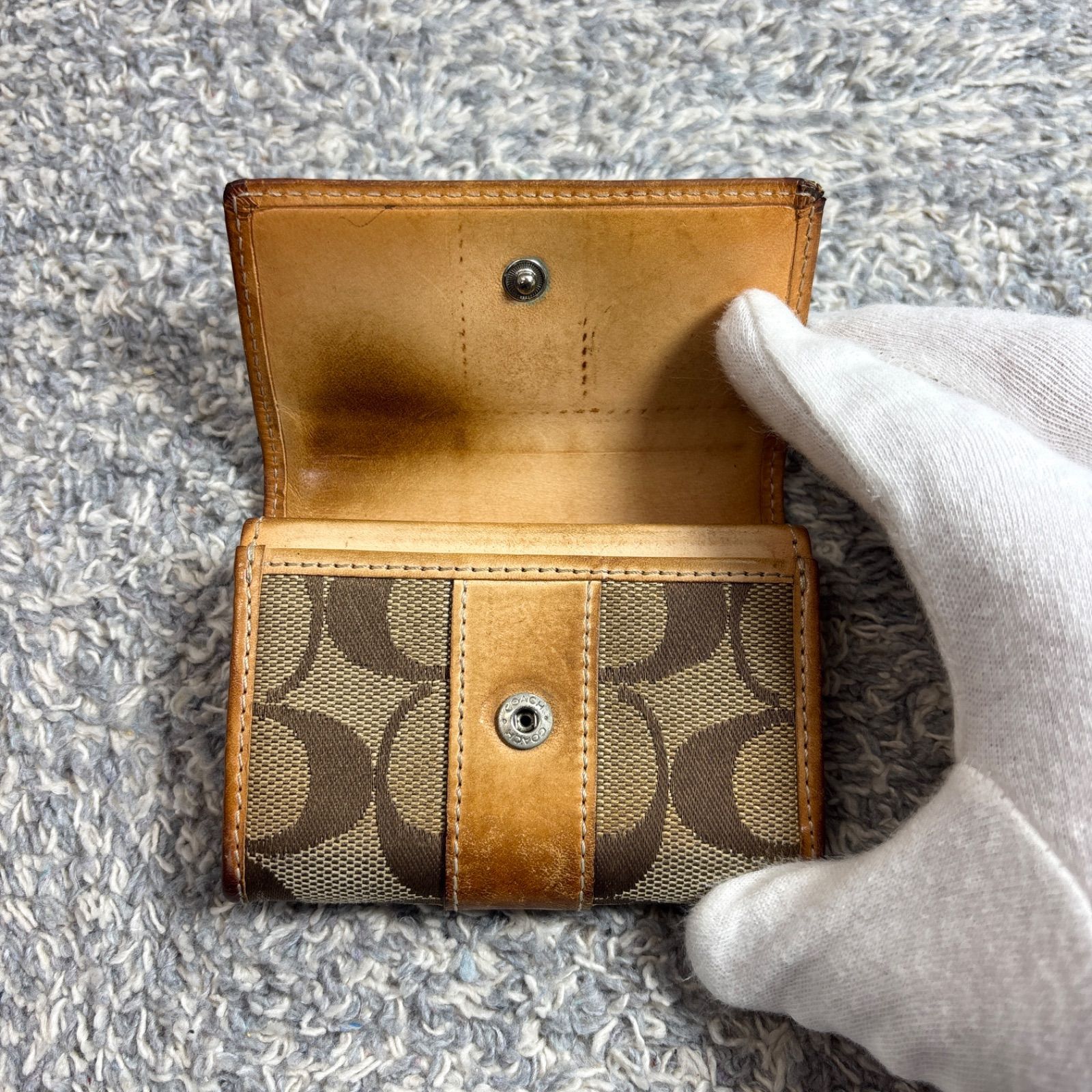 COACH コーチ コインケース 小銭入れ シグネチャー柄 ブラウン レザー