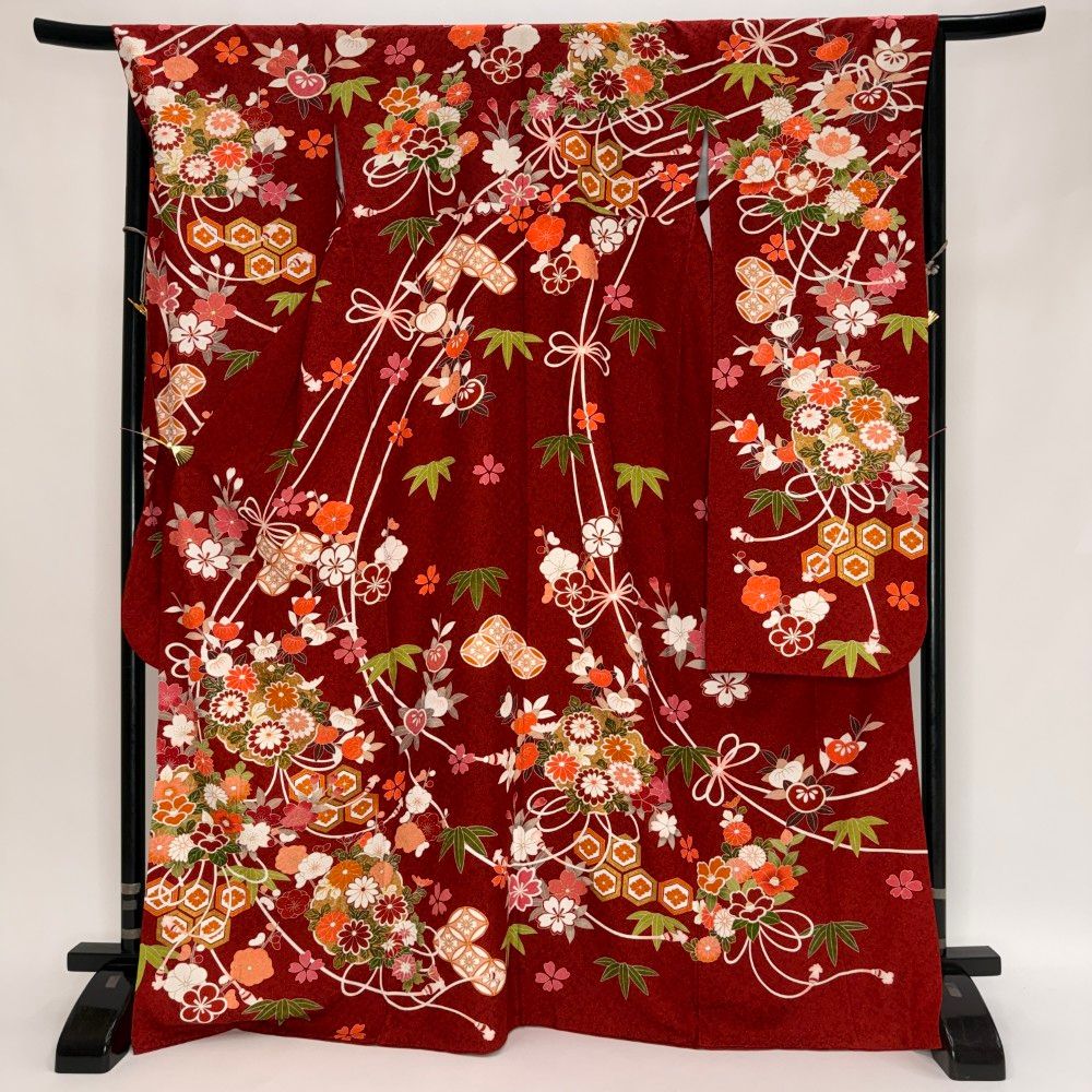 振袖 中古 赤 正絹 古典 裄69cm 身丈171.5cm 美品 L サイズ 成人式 6750 17,798円