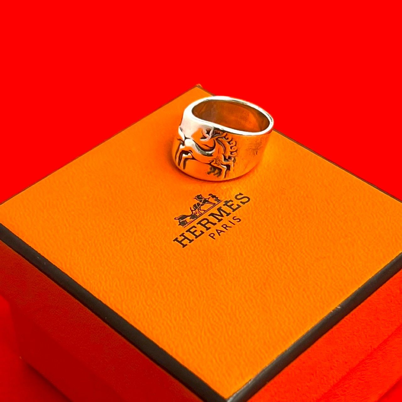 極 美品 保存箱 ケース付 HERMES エルメス ギャロップリング シルバー