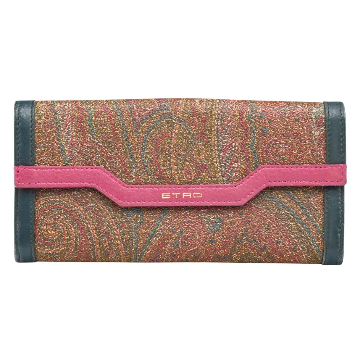 ETRO エトロ ペイズリー柄 PVC/レザー Wホック 二つ折り長財布