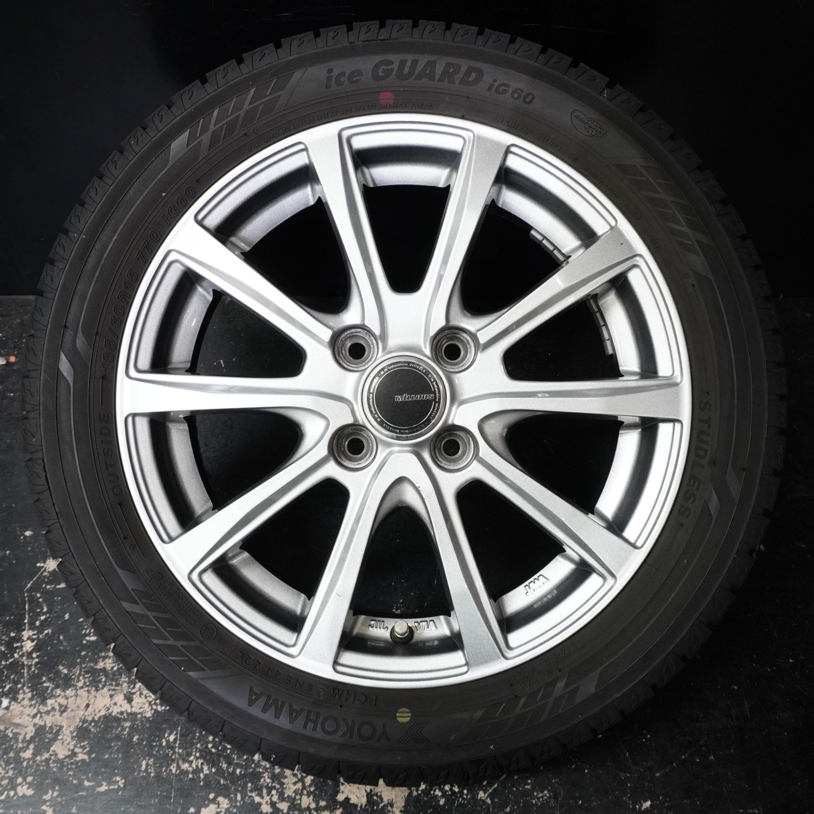 22年製 バリ山 ヨコハマ iceGUARD iG60 / MILLOUS 【 165/65R15 / 4.5J