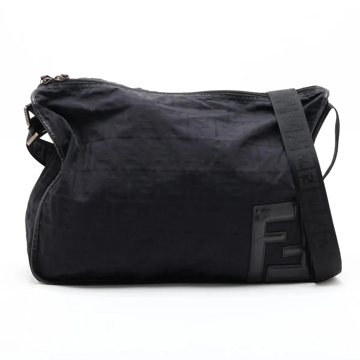 美品 フェンディ ズッカ FF ロゴ 7VA148 レザーナイロン ショルダー 