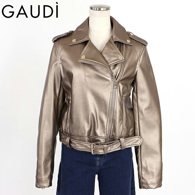 ガウディ GAUDI レディース ライダースジャケット メタリックライダースジャケット ゴールド系（サイズ/40）uw0122
