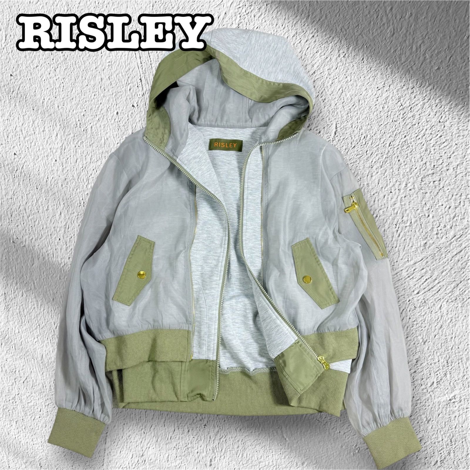 希少✨美品✨Risley リズレー レース切替 ブルゾン パーカー フード付 極美品 RISLEY リズレー シアーMA－1パーカー フード ブルゾン