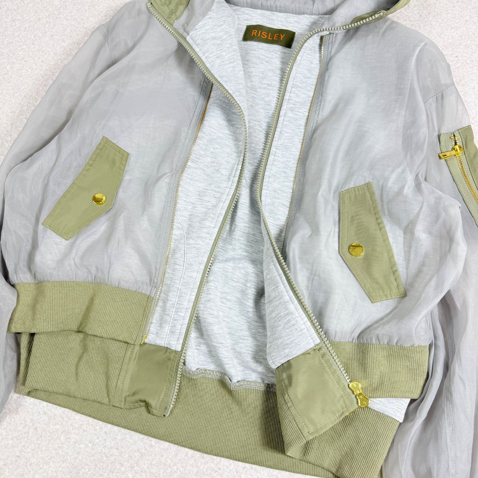 極美品 RISLEY リズレー シアーMA－1パーカー フード ブルゾン
