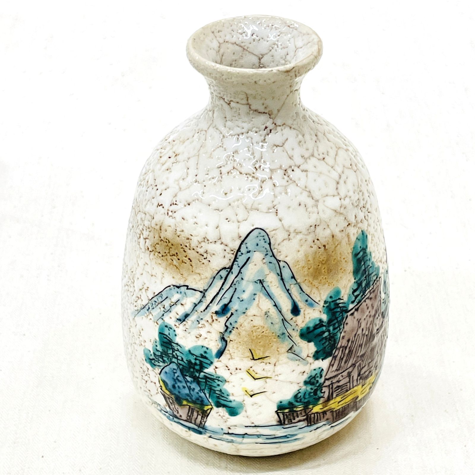 B619s ビール盃　山下一三作　九谷焼　白象　石川　酒器 九谷焼 秀吉 酒器セット 徳利 ×1 お猪口 ×4 骨董品 山水画 伝統工芸品