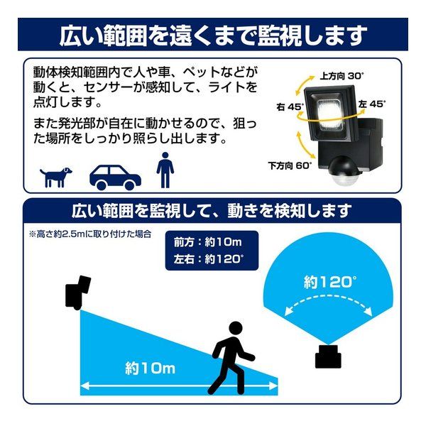 ELPA エルパ 防犯ライト 乾電池式センサーライト 1灯 170ルーメン ESL-N111DC (2662207) thumbnail 6
