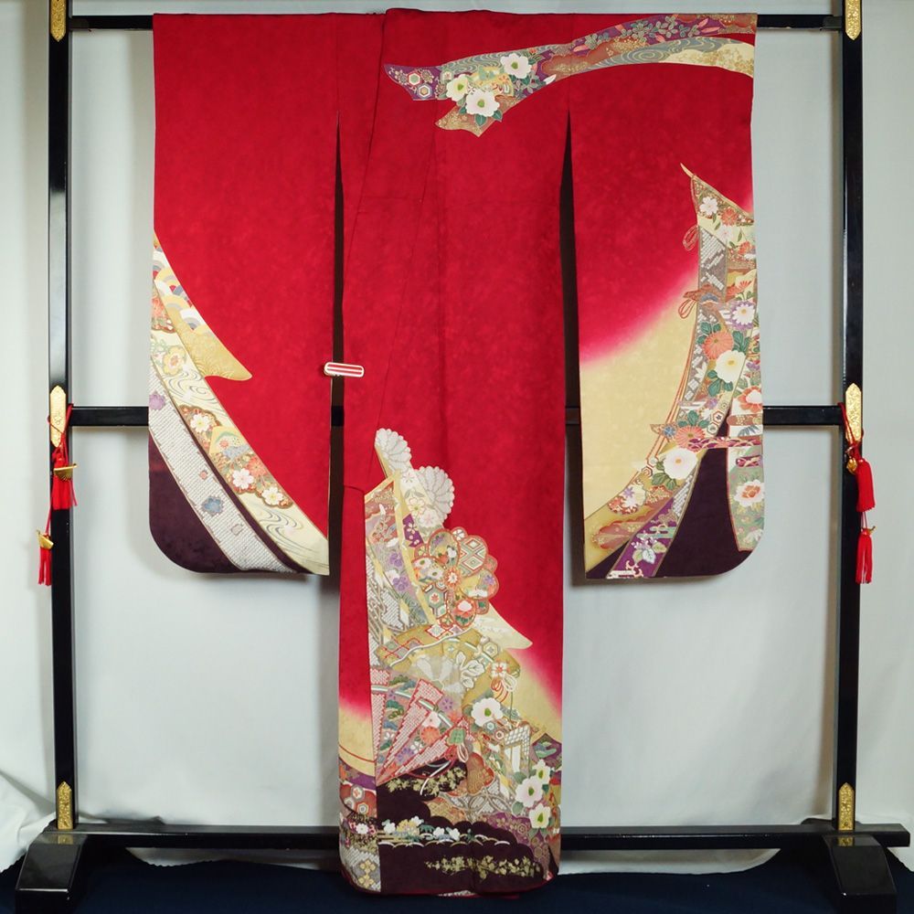 振袖セット 振袖・袋帯 2点 セット 御簾に春秋百花、吉祥模様 Mサイズ