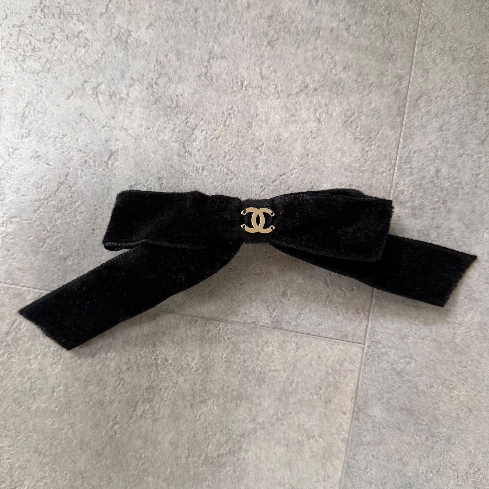 CHANEL シャネル ココマーク リボン ベルベット バレッタ 黒