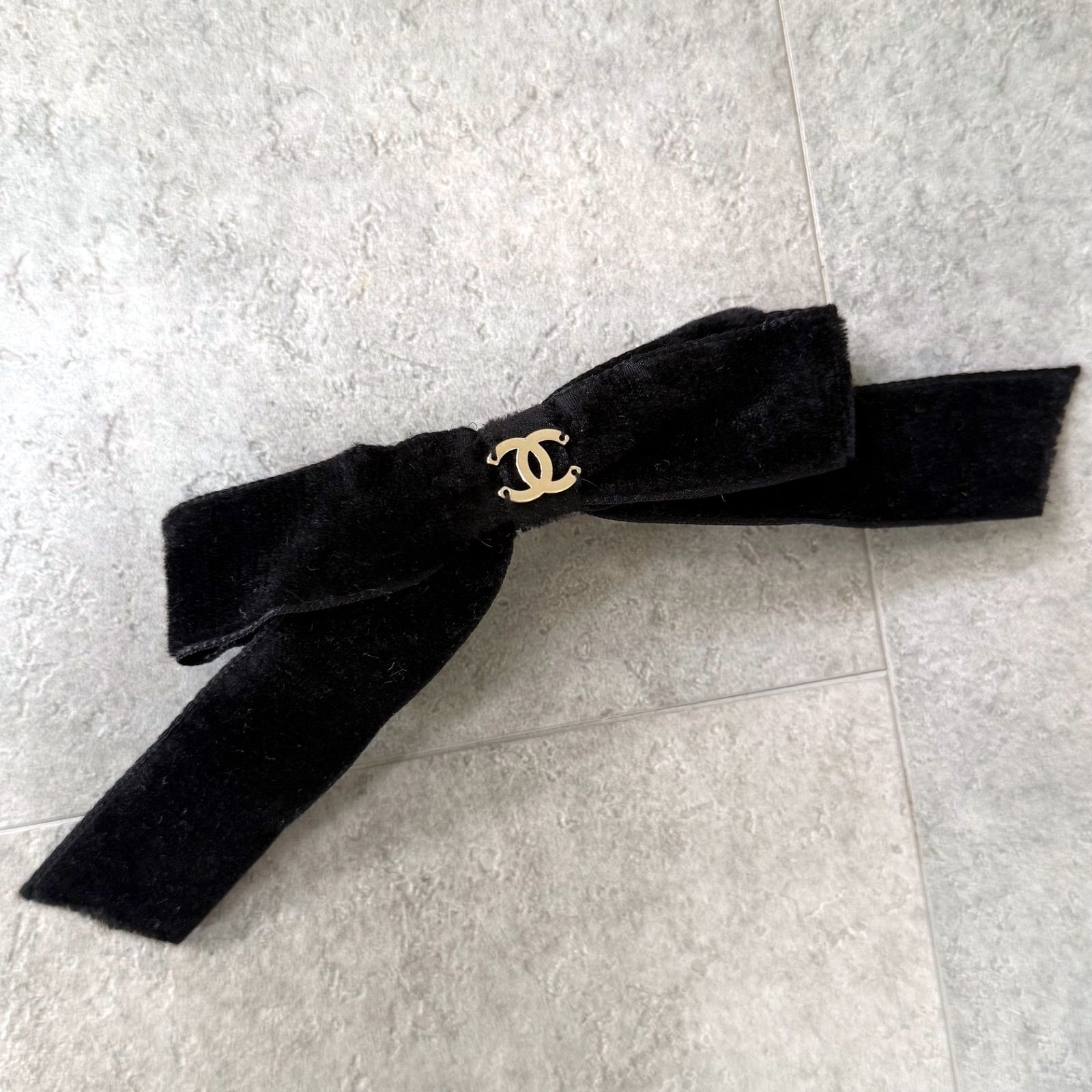 CHANEL シャネル ココマーク リボン ベルベット バレッタ 黒