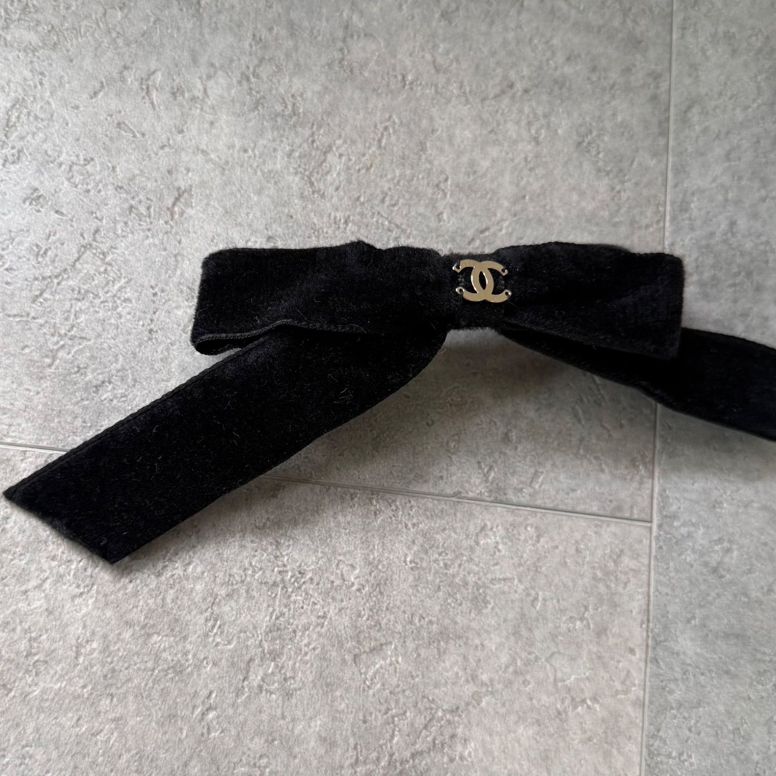 CHANEL シャネル ココマーク リボン ベルベット バレッタ 黒