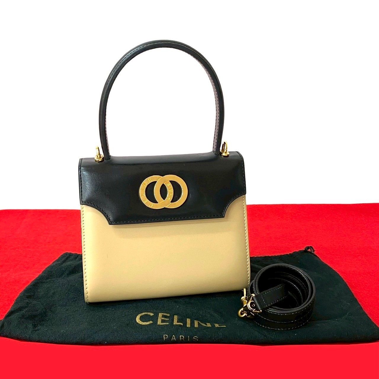 極 美品 袋付き CELINE セリーヌ サークルロゴ 金具 カーフ レザー 本