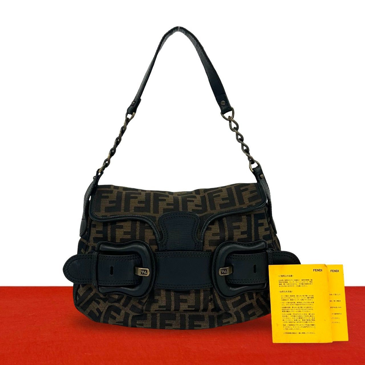 極 美品 FENDI フェンディ ヴィンテージ ズッカ 柄 FF ロゴ 金具