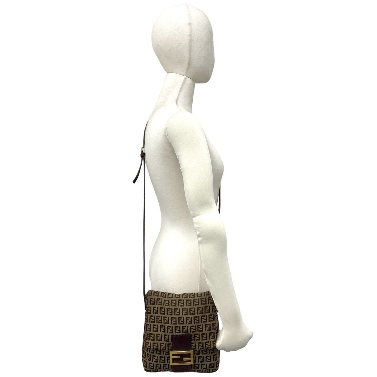 極 美品 FENDI フェンディ ズッキーノ 柄 FF ロゴ 金具 キャンバス 
