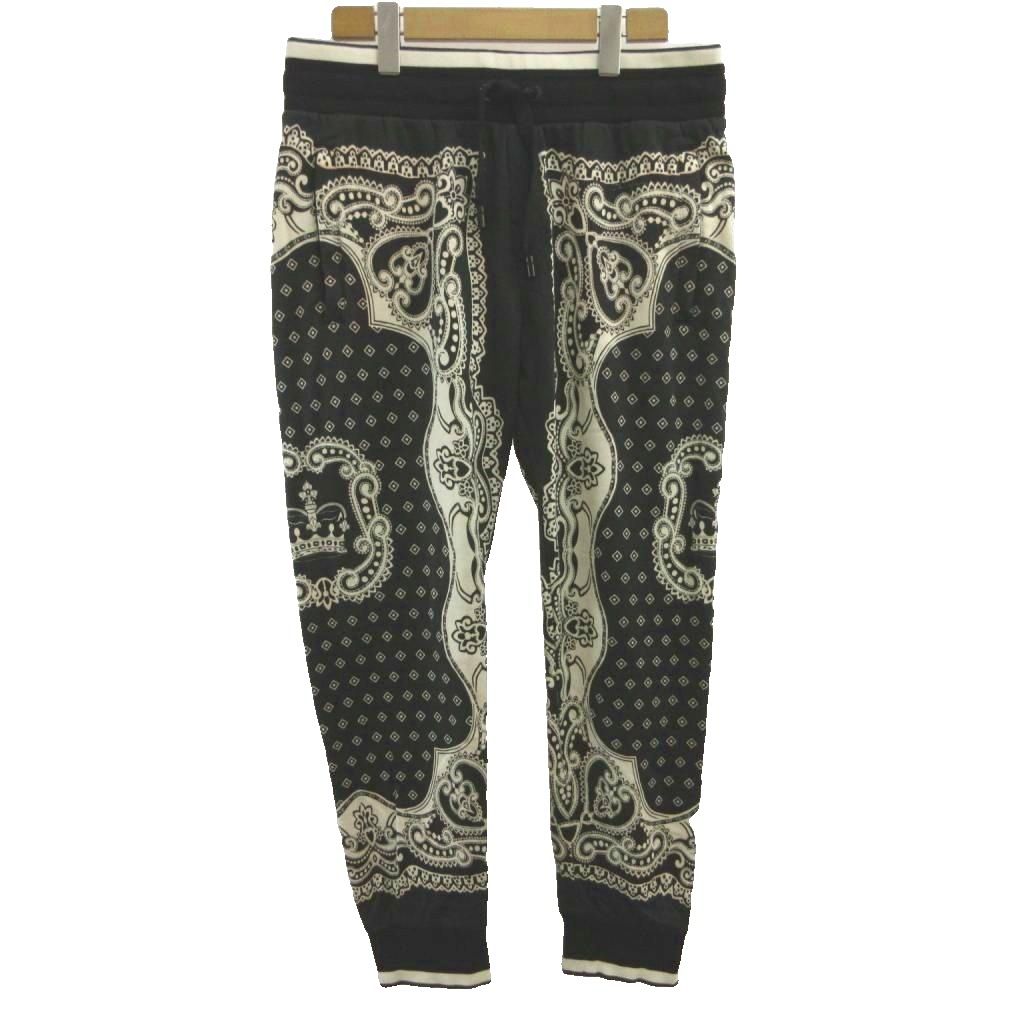 ドルチェ&ガッバーナ ドルガバ DOLCE&GABBANA スウェット ジョガーパンツ ペイズリー柄 クラウン柄 50 黒 ブラック 白 ホワイト ボトムス 長ズボン /YU ■GY62