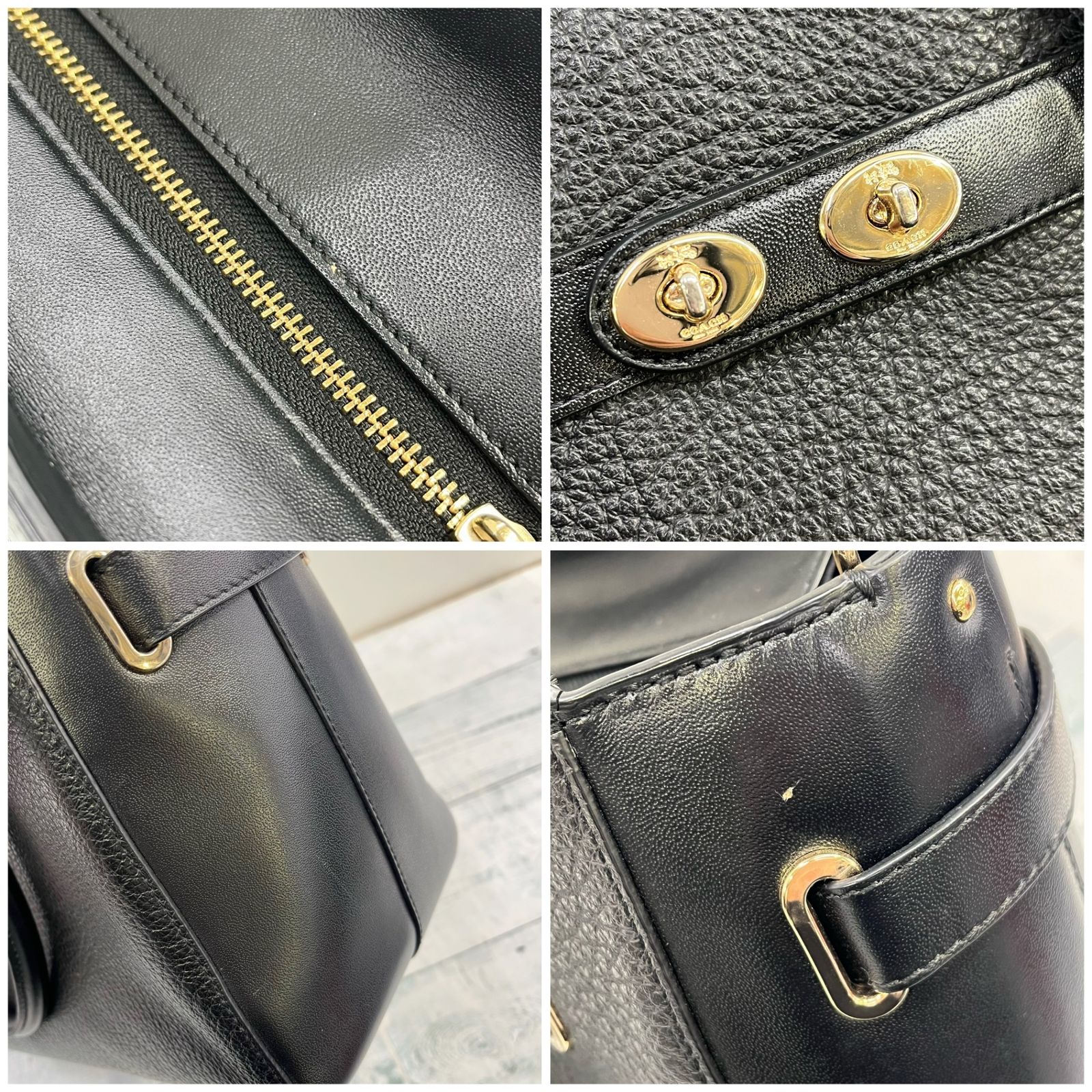 COACH コーチ 2way ショルダー ハンド バッグ レザー ブラック 黒 無地