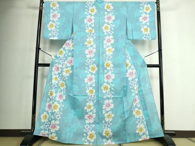平和屋着物∴夏物　浴衣　花間道　ハイビスカス　綿　逸品　DABJ4333cd
