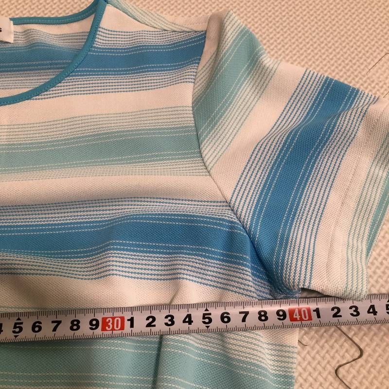 o*u様 【確実正規品】courrege アシンメトリー　トップス 新品 未使用 Courreges クレージュ 半袖 ボーダー トップス アクア