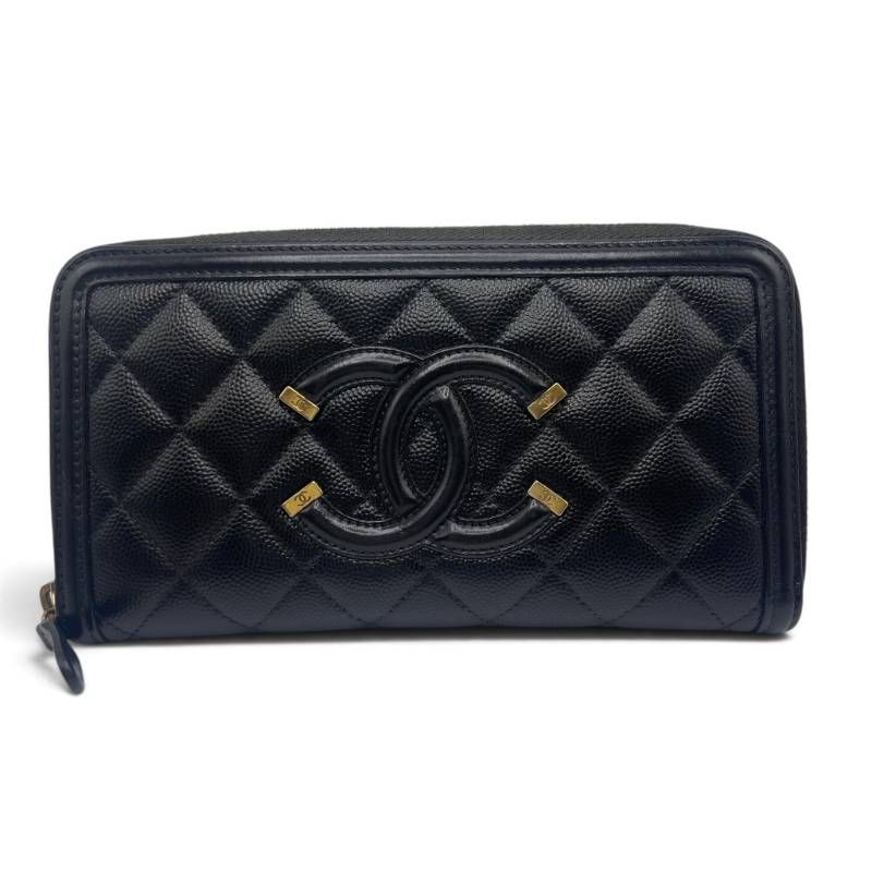 シャネル フィリグリー マトラッセ ココマーク 二つ折り長財布 キャビアスキン CHANEL シャネル CCフィリグリー 長財布 ココマーク マトラッセ