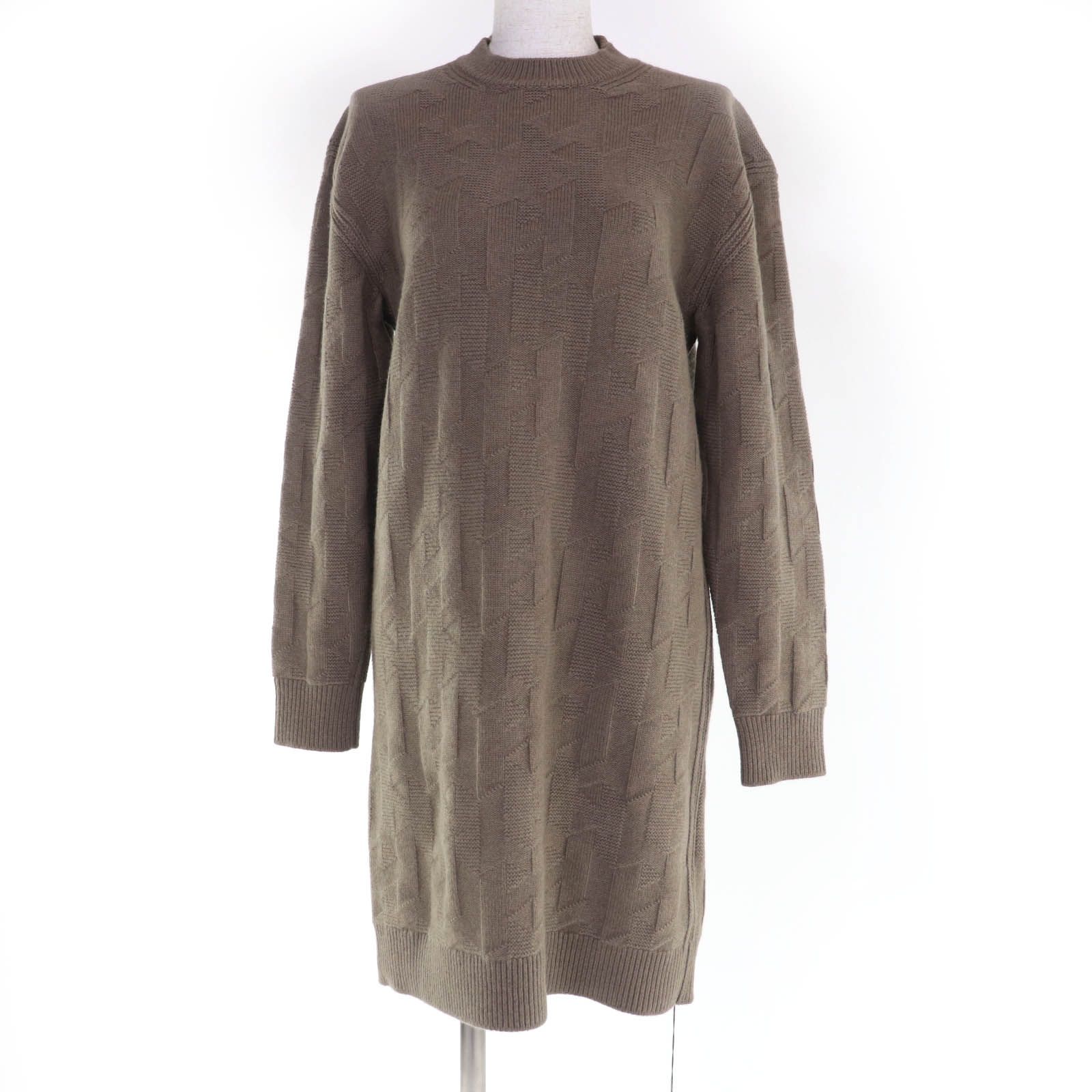 未使用品☆HERMES エルメス 24AW 4H2523D3 ウール100％ H柄 長袖ニット ワンピース ブラウン系 36 イタリア製 正規品 レディース 60,500円