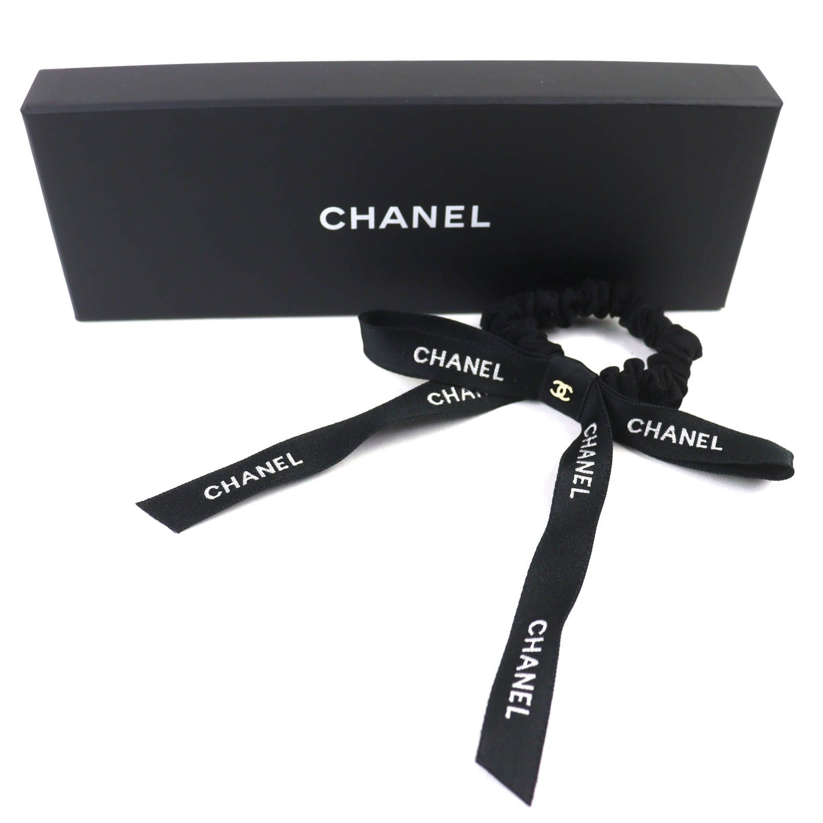 CHANEL 24Bブラックリボンヘアゴム シュシュ 極美品△CHANEL シャネル 24B ココマーク ロゴリボン シュシュ