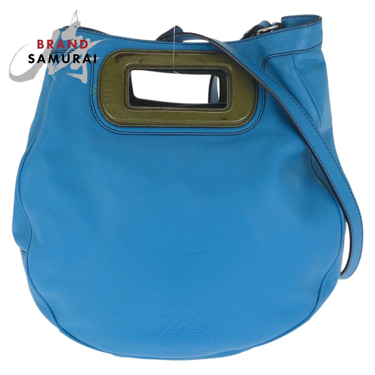LOEWE ロエベ アナグラム ２way ブルー シルバー金具 レザー ショルダーバッグ ハンドバッグ レディース 1-0294223【中古】