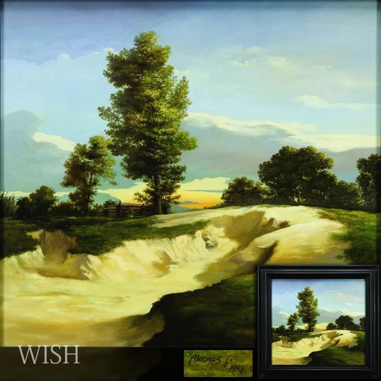 真作】【WISH】Magnus 油彩 約12号 大作 1988年作 白い地肌と澄んだ空