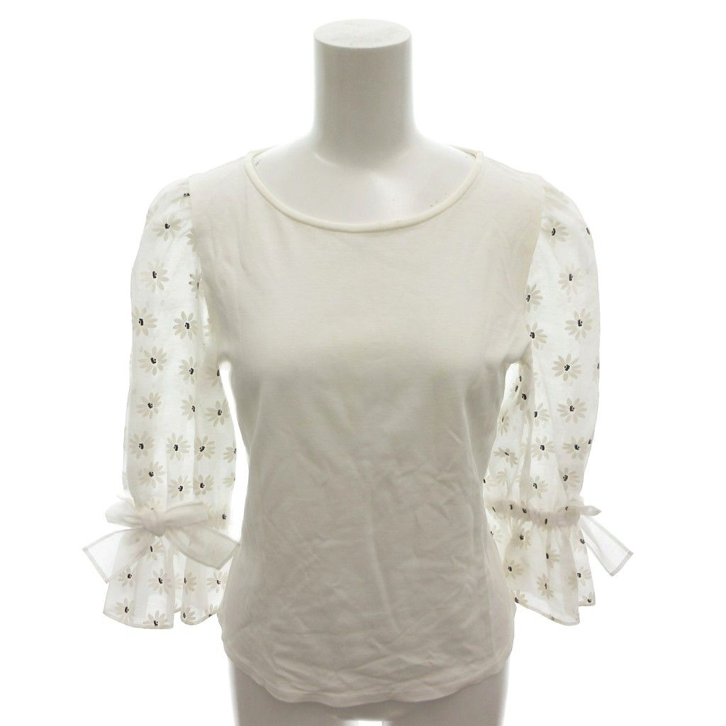 エムズグレイシー M'S GRACY カットソー Tシャツ 花柄レース袖 38 白