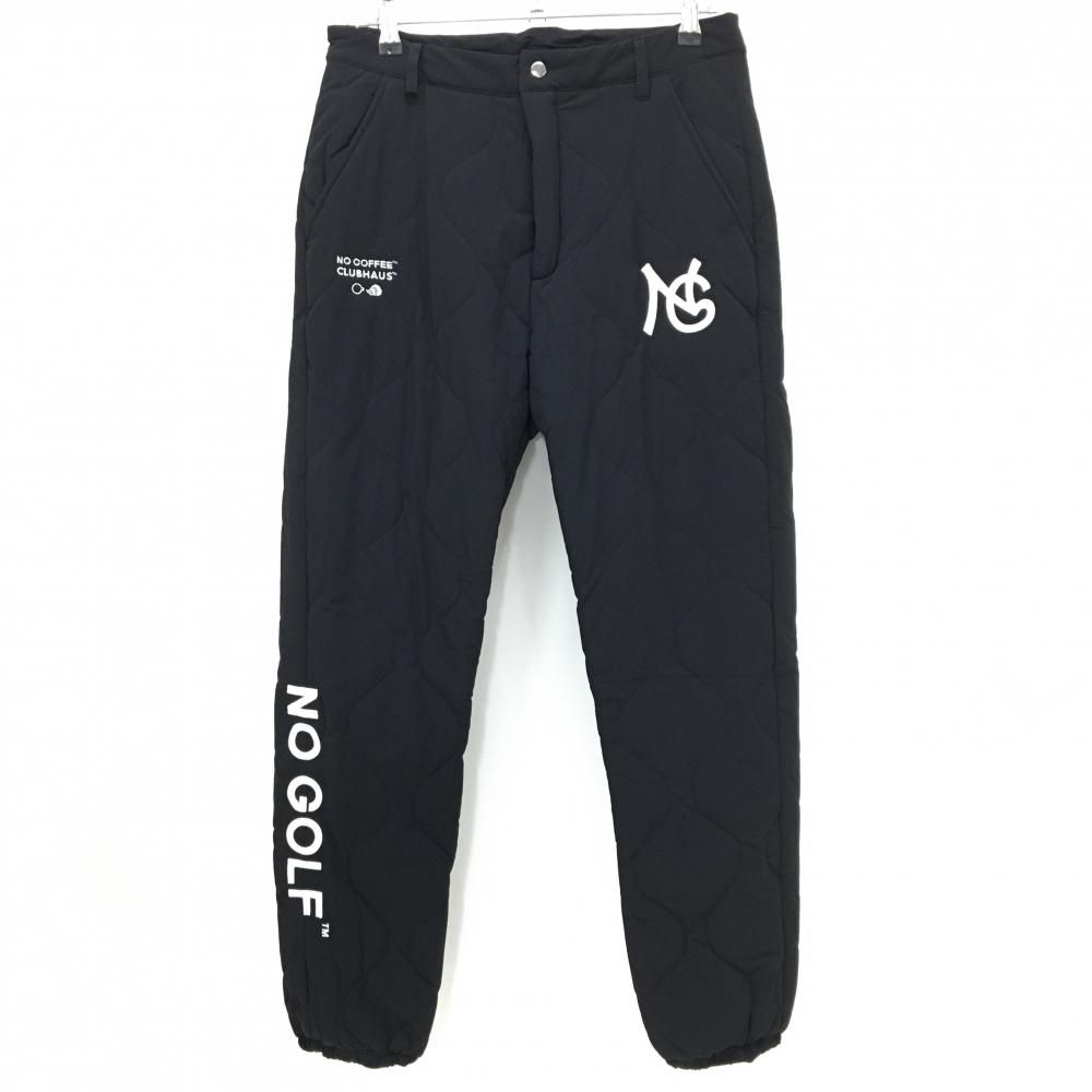 美品】ノーコーヒー×クラブハウス 中綿パンツ 黒×白 ロゴ刺しゅう 裾