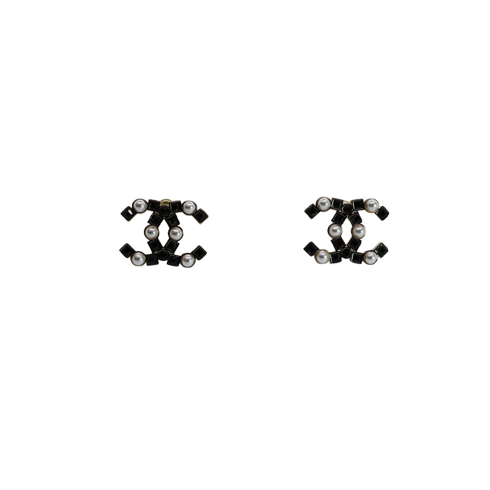 【SAランク】シャネル ココマーク スクエアブラックラインストーン ピアス ブラック B22P刻印 CHANEL CCマーク フェイクパール アクセサリー 黒 2022年 レディース 極美品 90,200円